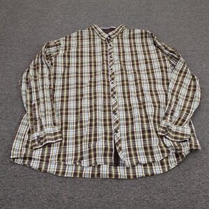 James Tattersall Shirt Mens Big 3XLT Brown Plaid Long Sleeve Button Up Casual